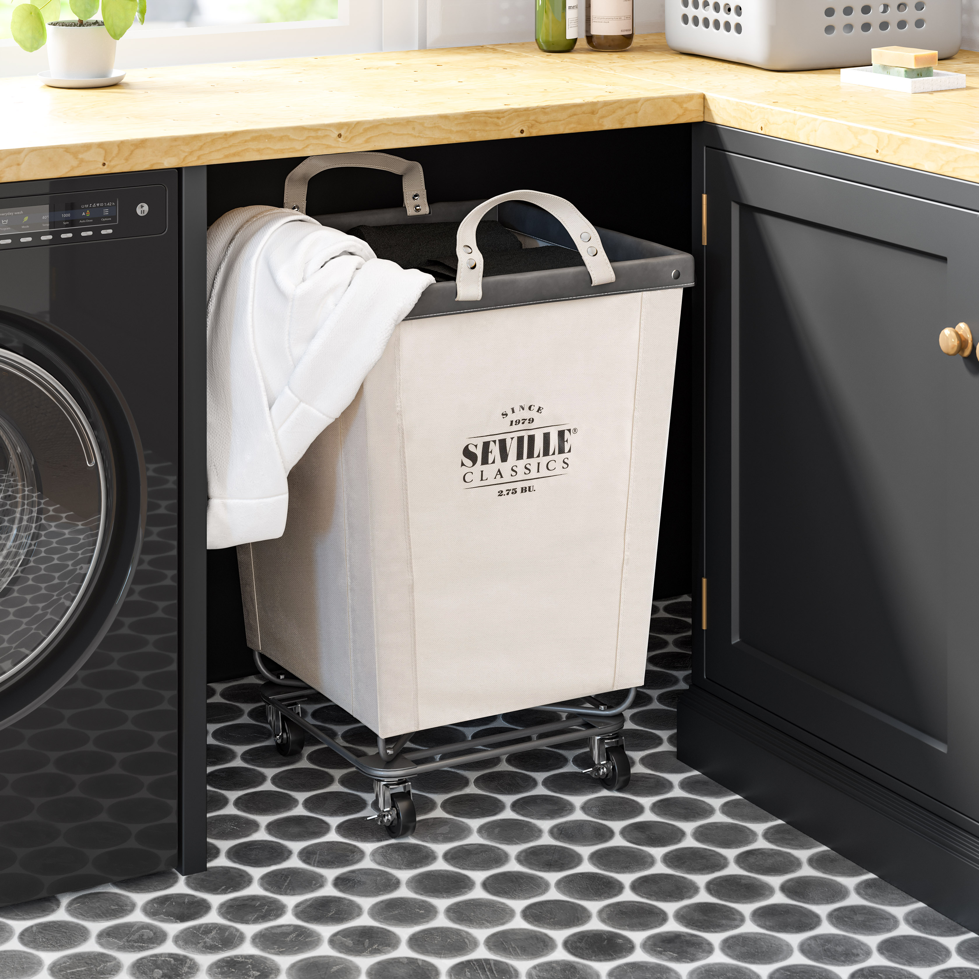 Seville Classics Heavy-Duty Laundry Hamper with Wheels, 18" x 18" x 27"