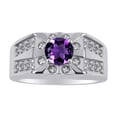 thumbnail image 1 of RYLOS Men's Rings Sterling Silver Designer Starburst 7MM Round Gemstone & Diamond Ring Amethyst February Birthstone Size 10, 1 of 7