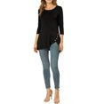 thumbnail image 2 of INSPIRE CHIC Hauts pour Femmes Col Rond Manches 3/4 Décor Boutons Ourlet Irrégulier Blouse Style Décontracté TP Noir, 2 of 8