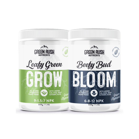 Green Rush Nutrients Organic Double Pack - Leafy Green Grow & Beefy Bud Bloom Combo for Veg & Bloom (500g Each)