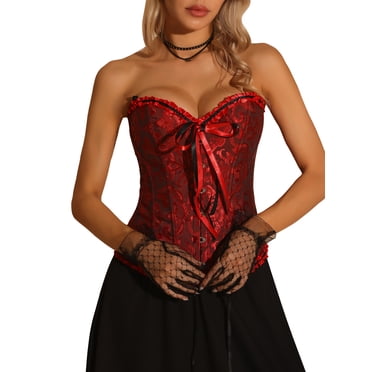 INSPIRE CHIC Corset à Lacets pour Femme Bustier Sans Bretelles Victorien à Baleines Haut Corset Noir Rouge TP