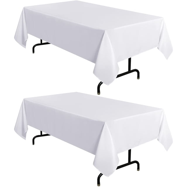 2 Pack White Tablecloth 60 x 102 Inch, Rectangle 6 Feet Table Cloth - Stain and Wrinkle Resistant Washable Polyester Table Cover for Dining Tables, Buffet Parties and Camping