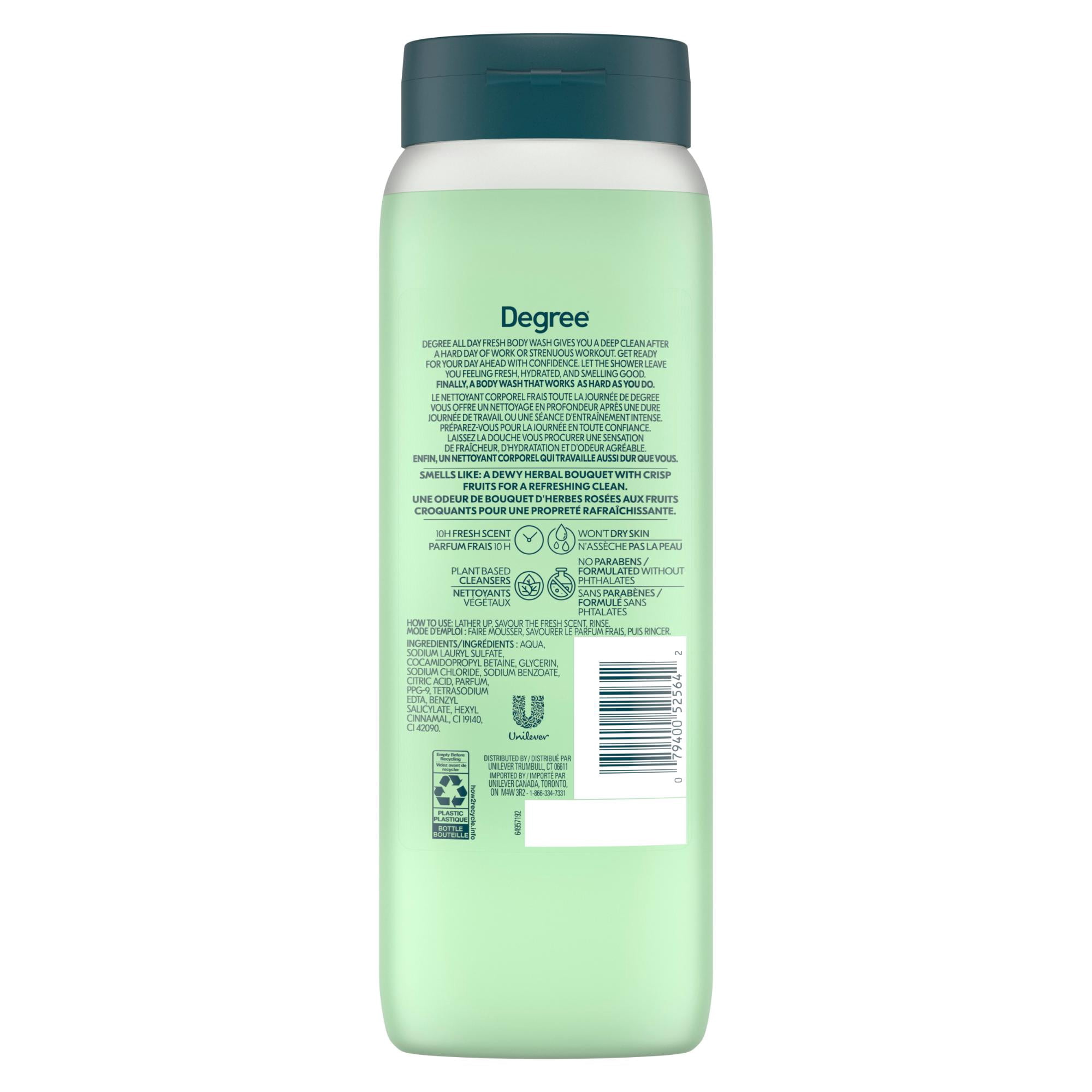 Degree All Day Fresh Body Wash 10H Fresh Scent Energy, 600 ml