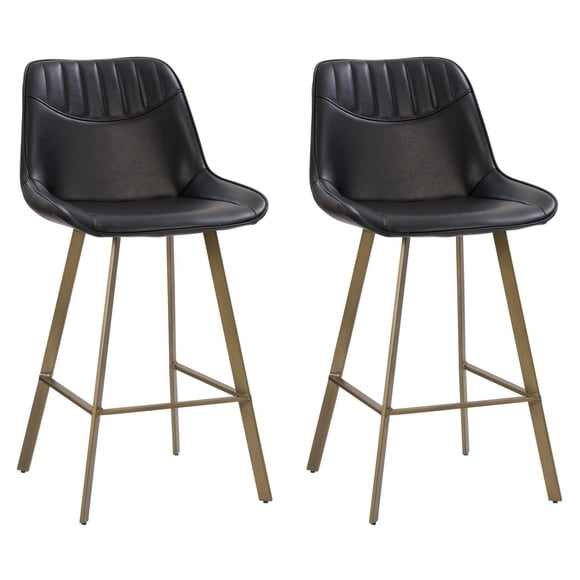 Tabourets de bar d'intérieur rembourrés Christoff Farmhouse modernes avec pieds en métal - Lot de 2
