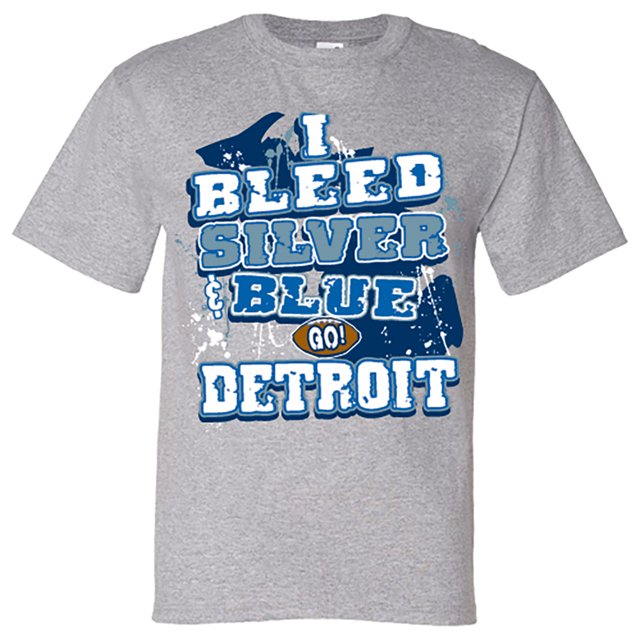 Detroit Football "I Bleed Silver and Blue Go Detroit!" Gray T-shirt