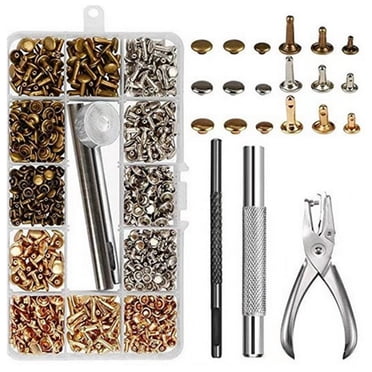 eccomum 300 Ensembles de Rivets en Cuir à Double Cap, Clous Métalliques Tubulaires à Rivets avec Pince Perforatrice, Ensemble de Fixation, Outils pour Bricolage en Cuir