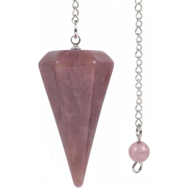 Angelstones Quartz Fraise Naturel Pierre Précieuse Cristal de Roche Hexagonal Pointu Reiki Chakra Pendentif Pendule