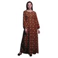 thumbnail image 1 of Bimba Robe Maxi à Manches Longues pour Femmes en Georgette Mousse à Imprimé de Feuilles, Couronne et Fleurs Roses, Taille Élastique - Petit, 1 of 5