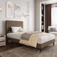 thumbnail image 4 of Modern Corduroy Upholstered Platform Bed Frame with Headboard – Sturdy Wooden Slats & Metal Support, Noise-Free, Easy Assembly – No Box Spring Required – Brown, TWIN Size, 4 of 7