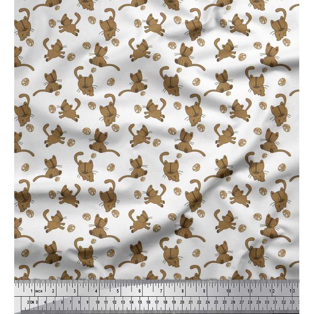 Soimoi Modal Satin Fabric Wool & Cat Animal Decor Fabric Printed Yard 42 Inch Wide