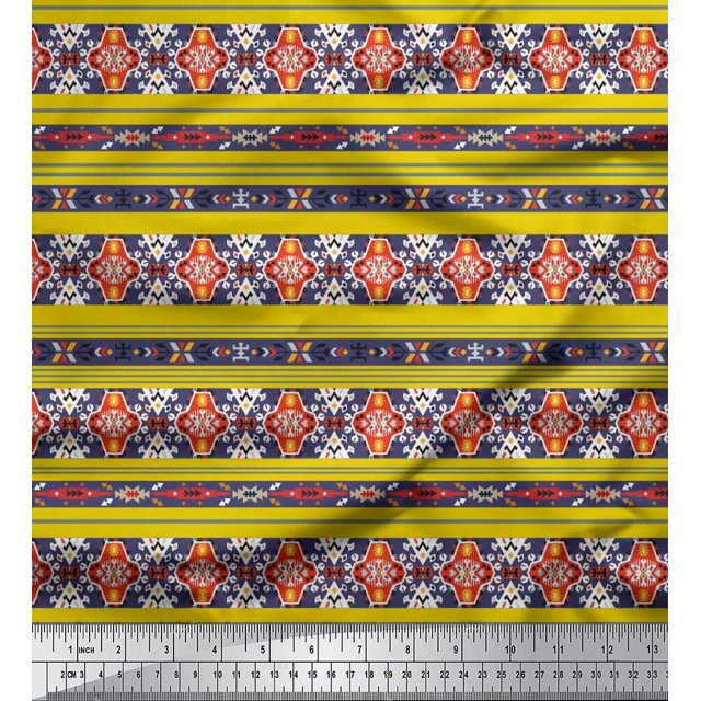 Soimoi Polyester Crepe Fabric Ikat Southwestern Decor Fabric Printed Yard 42 Inch Wide