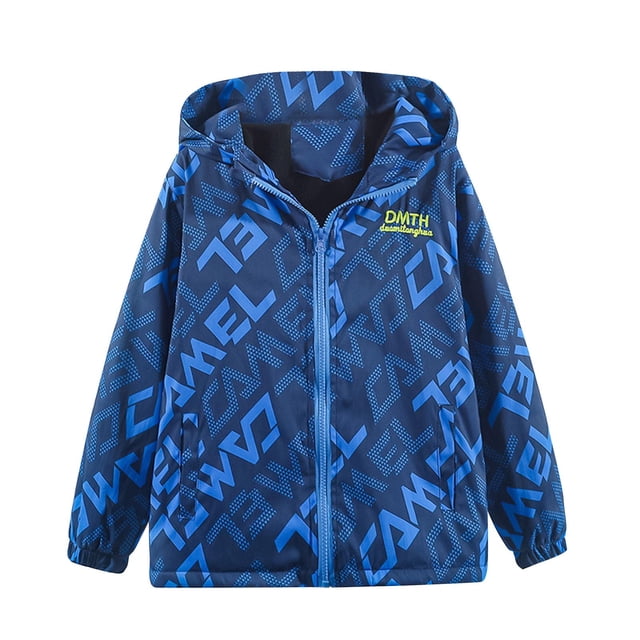 2025 3-14Y Boys Spring Windproof Jackets Fleece Lined Baby Jackets Hooded Windbreakers Blue