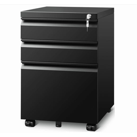 QinaQin Home/Office Metal Filing Cabinet, Three-Drawer Movable Storage Cabinet, with Lock and Casters, Can Store Letter Paper/a4/Legal Documents, Already Assembled