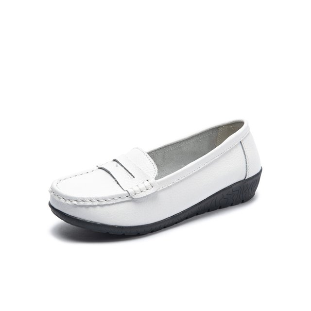 Innerwin Mocassins pour Femmes à Enfiler Ballerines Basses Légères Chaussures Bateau Bout Rond Marche Blanc 6.5