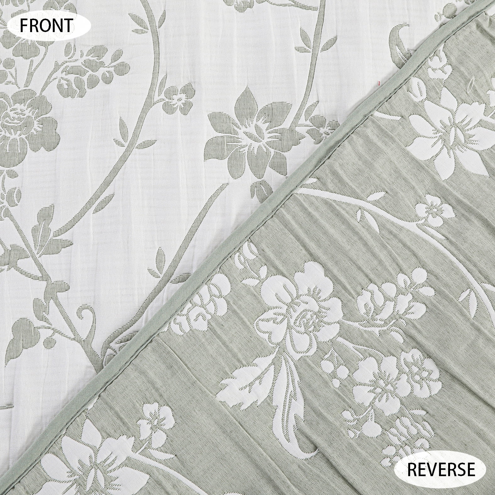 Couvre-lit brodé en jacquard Marina Decoration, parure de lit ultra douce, réversible, avec taies d'oreiller matelassées, motif floral vert