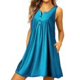 thumbnail image 4 of Robe Femme Plissée à Boutons Gilet T-shirt Décontractée à Poches Robe Débardeur Robe Ronde, Cyan Foncé, L, 4 of 9