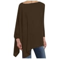 thumbnail image 1 of IROINID Reduced Womens Plus Size Tops Lounge Plus Size Round Neck Solid Long Sleeve Irregular Sweatshirt Loose Print Pullover Tops Blouse,Coffee, 1 of 7