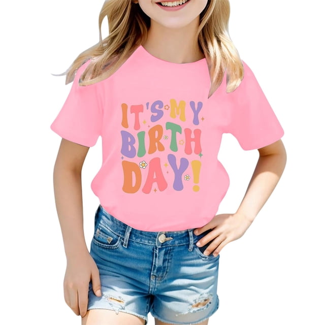MEZZALL T-Shirt Mode Décontracté pour Filles Tout-Petits Col Rond Manches Courtes T-Shirt Hauts 6, 8-9 Ans