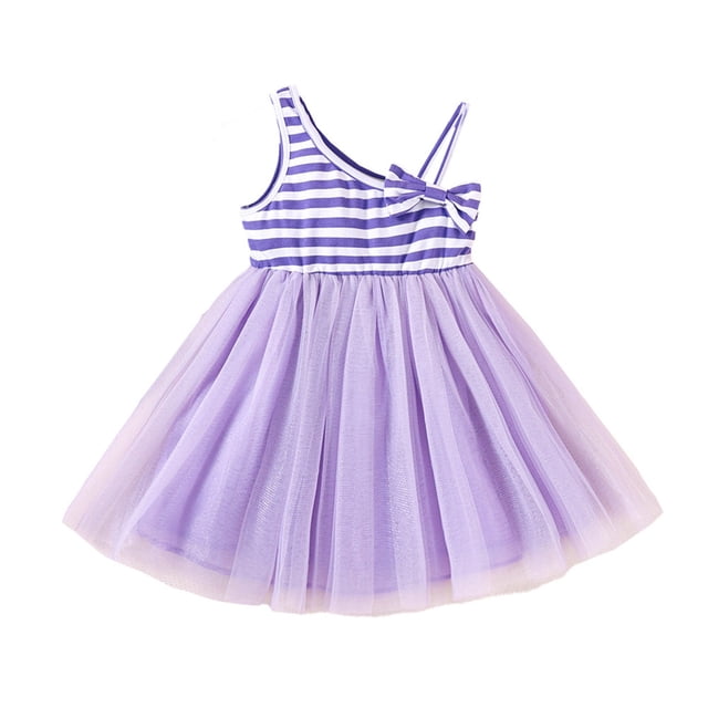 HBFAGFB Robes pour Filles Mignonne Robe d'Été à Rayures Florale Jupe Mignonne Vacances Tenue de Plage Violet Taille 90