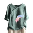 thumbnail image 1 of CHUANK Hauts pour Femmes en Liquidation à Moins de 10 $ Hauts pour Femmes Décontractés Printemps Été Manches Longues en Coton et Lin Imprimé Graphique Pissenlit Col Ras du Cou Blouses Vintage Hauts Grande Taille, 1 of 6
