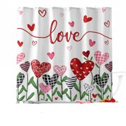 35x71IN Valentine's Day Red Love Shower Curtains with Hooks Boho Shower Curtain Woven Fabric Shower Curtain Fabric Waterproof Inner Liner Waterproof Cute Lightweight for Bathroom, Shower, and Tub