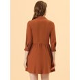 thumbnail image 4 of INSPIRE CHIC Women's 3/4 Sleeve Button Front Flare Mini Shirt Dress, 4 of 6