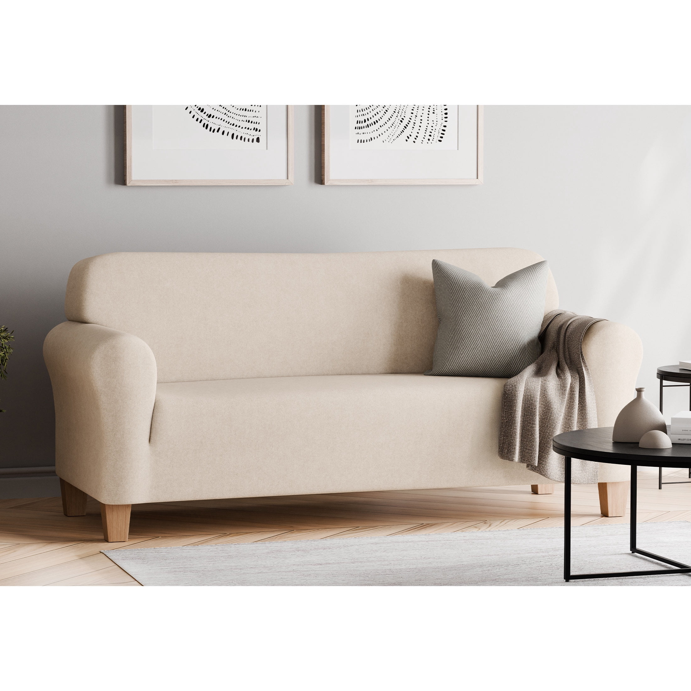 Canapé en tissu élastique SmartFit arête de poisson, une pièce, beige/lin