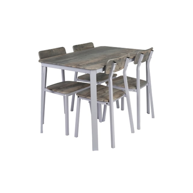 TOYTEXX 5-Piece Dining Set with Table and 4 Chairs, Gray Wood-Look Tabletop, Metal Frame, Space-Saving Design for Small Kitchens and Apartments