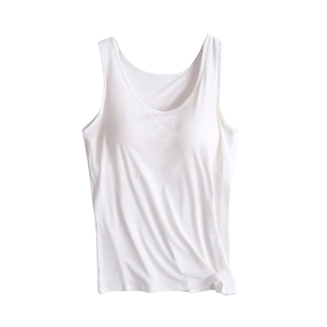 cfhntfmh Tank Tops with Built in Bras Womens Crew Neck Sleeveless Shirts Solid Color Workout Yoga Basic Blouse Tees