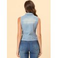thumbnail image 4 of INSPIRE CHIC Women's Washed Denim Button Sleeveless Vest Jacket with Pockets XS Sky Blue, 4 of 6