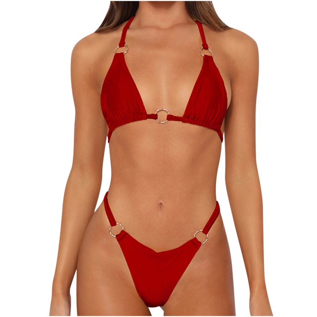 Birdeem Womens Bikini Split Swimwear Solid Bikini Two-Piece Split Swimwear Set