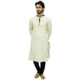 thumbnail image 2 of Atasi Ensemble Kurta Pyjama Blanc de Fête pour Homme, Chemise Dupion Longue - Grand, 2 of 6
