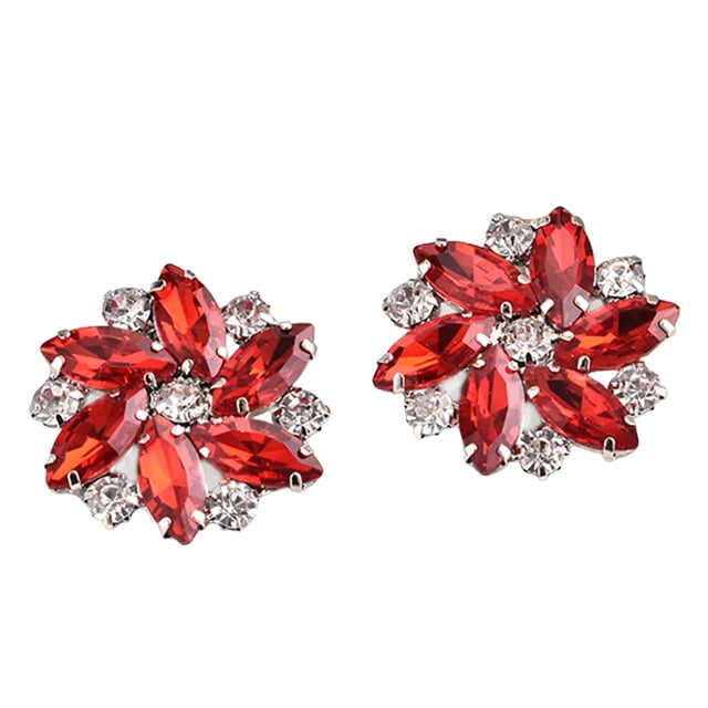 KLKCMS 2 Pcs Elegant Rhinestone Clips s Jewelry Crystal Decoration Buckle Heels Diamond Red