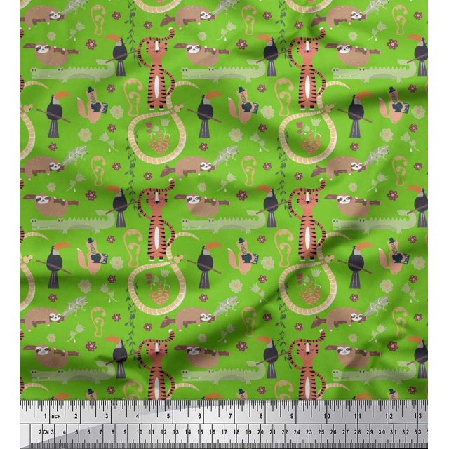 Soimoi Rayon Fabric Floral,Bird & Animals African Decor Fabric Printed Yard 42 Inch Wide