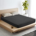 thumbnail image 1 of PiccoCasa Soft 100GSM Full Striped Bed Fitted Sheets 16 Inch Deep Pocket Black, 1 of 7