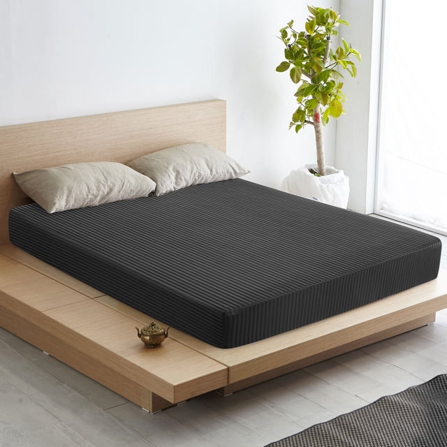 PiccoCasa Soft 100GSM Full Striped Bed Fitted Sheets 16 Inch Deep Pocket Black
