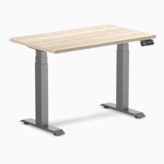 Desky Bureau Assis-Debout Mini Double - Chêne Classique / 40 x 24 Pouces / Gris Espace