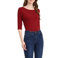thumbnail image 4 of INSPIRE CHIC Hauts pour Femmes Manches au Coude Encolure Bateau Coupe Ajustée T-Shirt Classique Décontracté S Rouge Vin, 4 of 7
