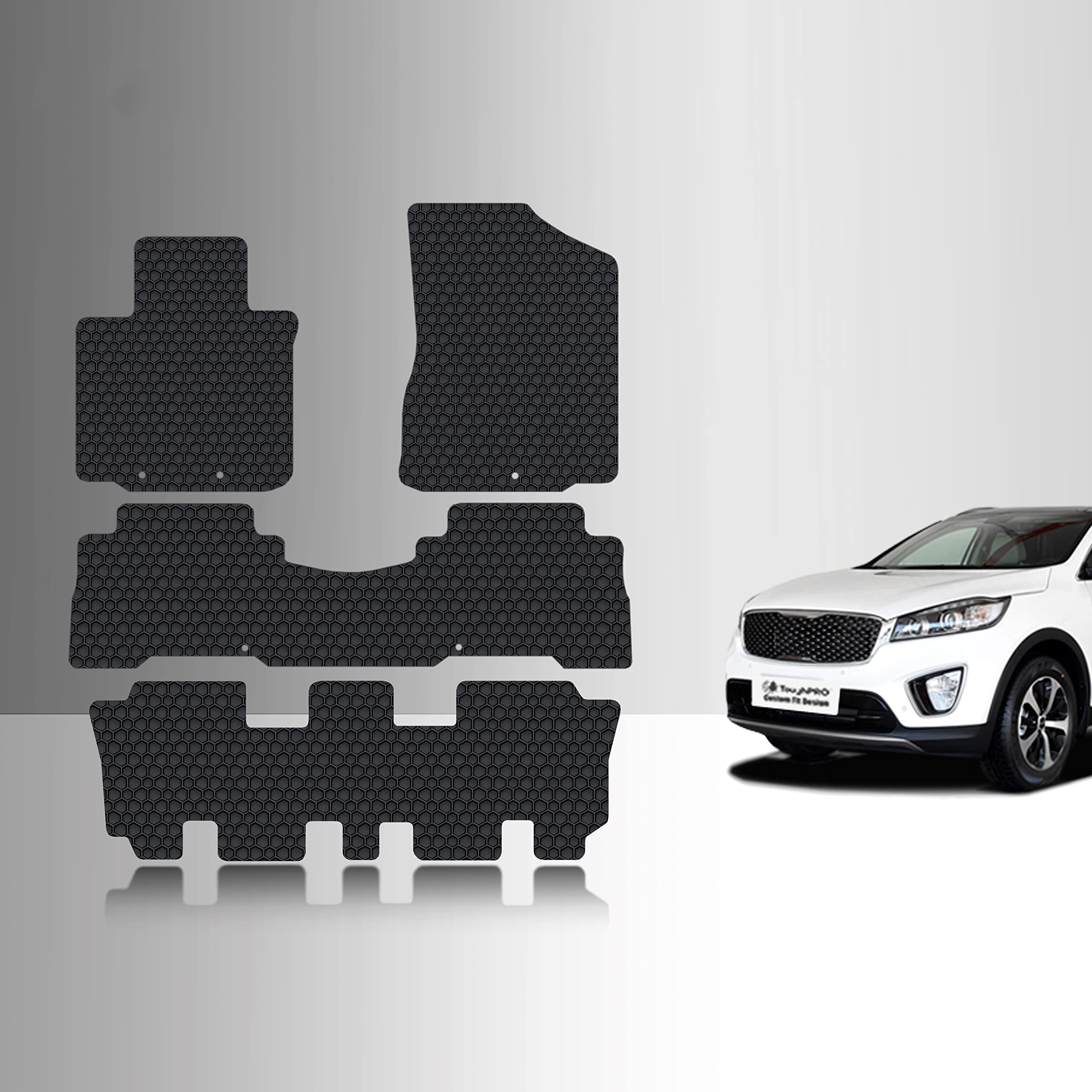 TOUGHPRO Floor Mats Accessories 1st + 2nd + 3rd Row for Kia Sorento All Weather Heavy Duty (Made in USA) Black Rubber 2014 2015