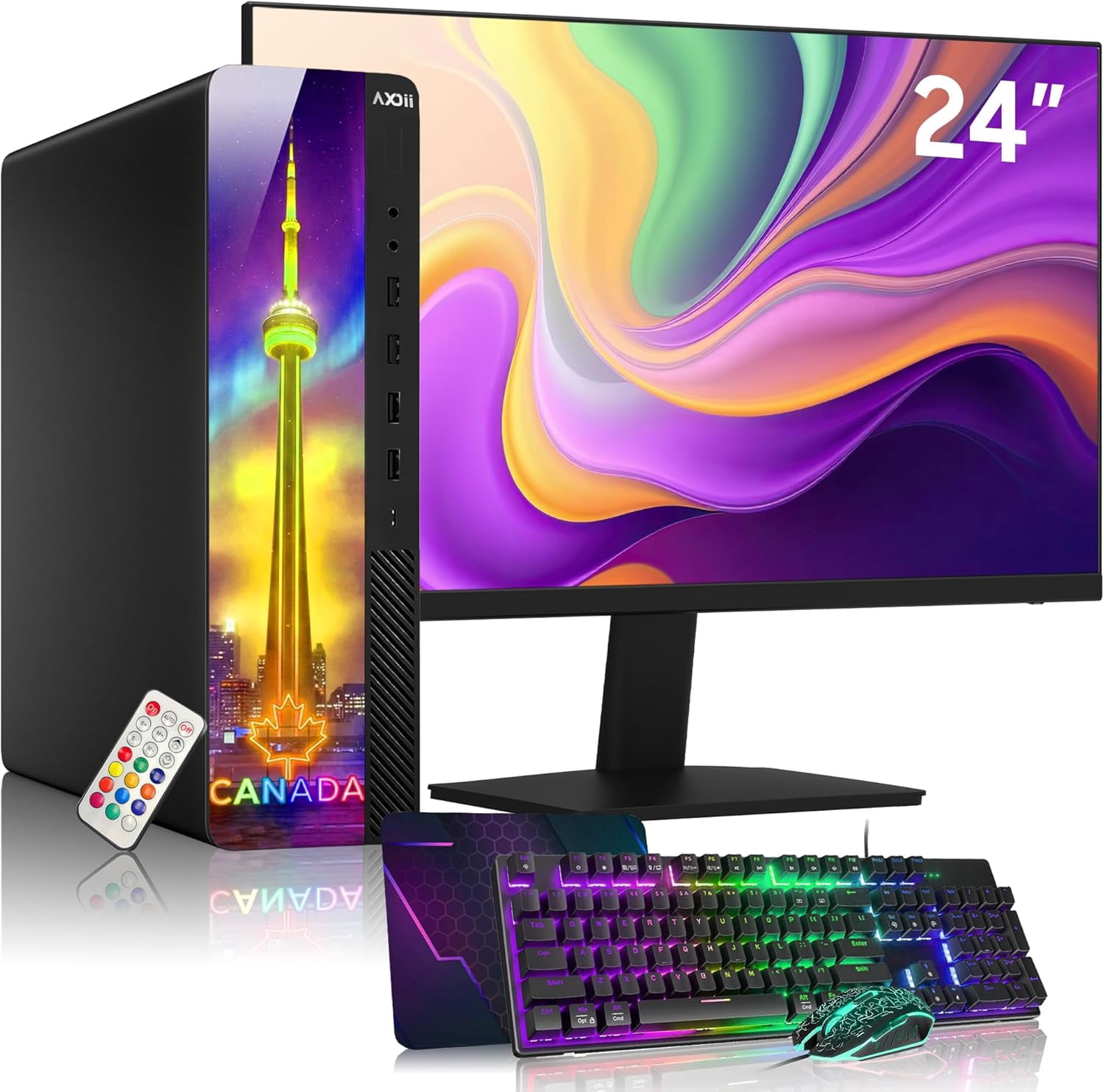 AXOII RGB Desktop PC Combo ~ 24" Inch Monitor ~ Intel Core i5 processor up to 4.00GHz 16GB DDR4 RAM 256GB SSD WiFi Bluetooth Windows 11 Pro