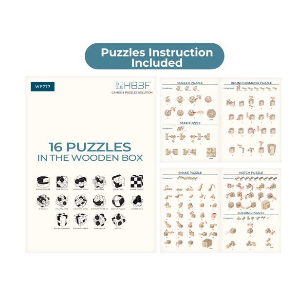 BSIRI 16 in 1 Wooden Brain Teaser Puzzles for Adults and Teens or