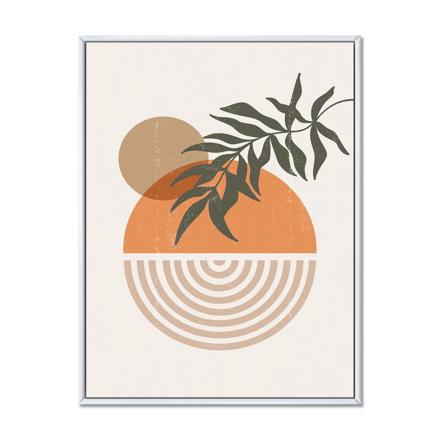 Designart Soleil géométrique abstrait et lune avec feuille I ART MURAL À CADRE FLOTT