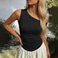 thumbnail image 2 of StSilkitty Womens One Shoulder Shirts Summer Solid Color Sleeveless Blouses Lightweight Soft Comfy Tops, 2 of 5