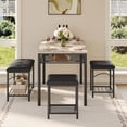 thumbnail image 4 of Ensemble de Salle à Manger 4 Pcs Gain de Place – Table Moderne avec Banquette Rembourrée et 2 Tabourets – Cadre Robuste en Bois et Métal, Tablette de Rangement, Idéal pour les Petits Espaces de Repas – Dessus en Chêne Teck + Pattes Noires, 4 of 8