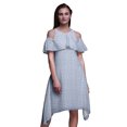 thumbnail image 1 of Bimba Block Print Cold Shoulder Women Swing Tunic Flutter Sleeve Midi Dress-Small, 1 of 1