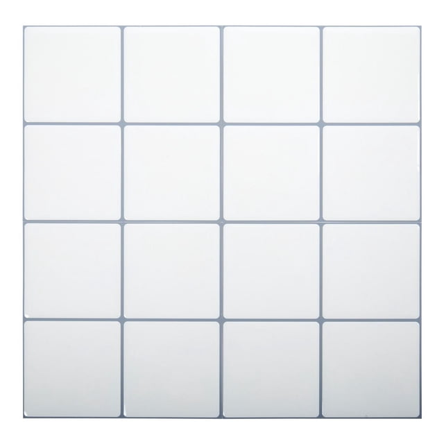 Truu Design Carreaux Muraux Carrés Blancs Auto-Adhésifs à Peler et Coller Disposés en Grille 4x4, Chaque Carreaux Mesurant 10 par 10 Pouces avec une Finition Lustrée, Faits d'Époxy PVC durable et Résistant à l'Eau, Idéal pour les Dosserets de Cuisine, les Murs de Salle de Bain Ou Toute surface Lisse et Propre, Facile à Couper et à Installer Sans Coulis Ni Colle.