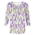 thumbnail image 5 of Soki T-Shirts de Mode pour Femmes, Col Rond Décontracté, Manches 3/4, T-Shirt Ample, Chemisiers et Chemises pour Dames, 5 of 5