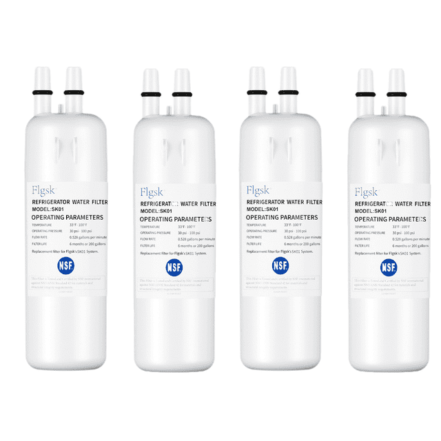 Flgsk SK01 Filtre à Eau de Réfrigérateur, Lot de 4, Compatible avec Whirlpool, KitchenAid, Kenmore