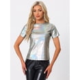 thumbnail image 4 of INSPIRE CHIC Women's Party Metallic Textured Short Sleeve Shiny Multi Color Top, 4 of 6