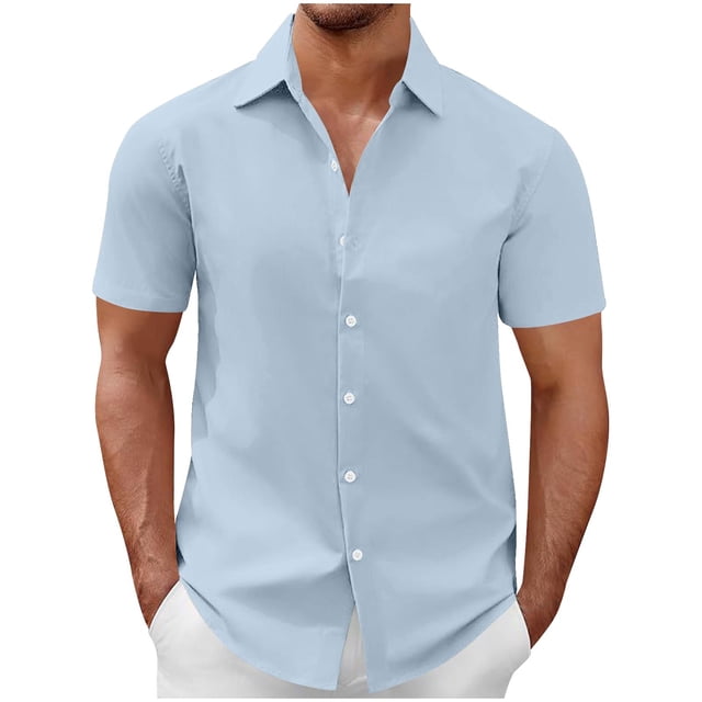 Besolor Men's Short Sleeve Dress Shirts Summer Casual Button down Shirts Solid Color Wedding Business Tops
